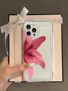 Flower Phone Case Flower 1pc Pink Floral Pattern Transparent Airbag Full Coverage TPU Phone Protective Case Compatible With Apple & Series,International Version, Not The Domestic Version - Multicolor - View 2