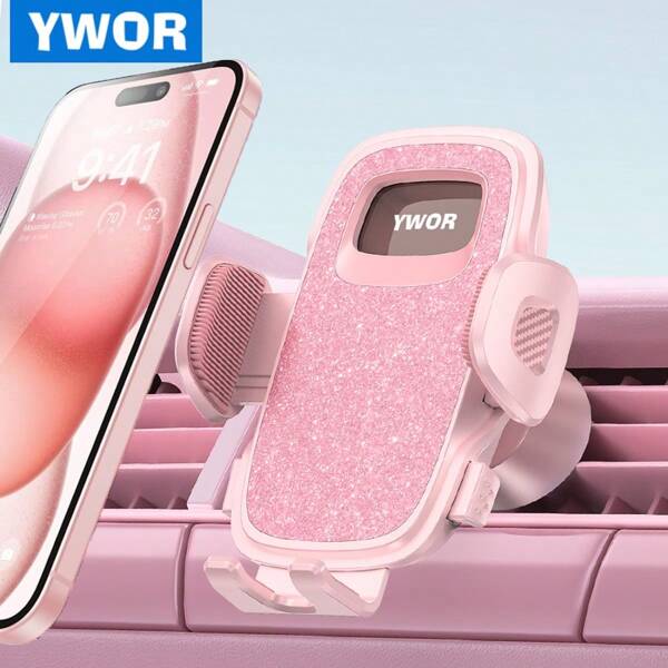 YWOR Pink Car Phone Holder Vent [Big Phone Friendly Panel] Car Vent Phone Mount For Car Air Vent 360° Rotate Hands Free Cell Phone Holder For Car Vent Automobile Cradle