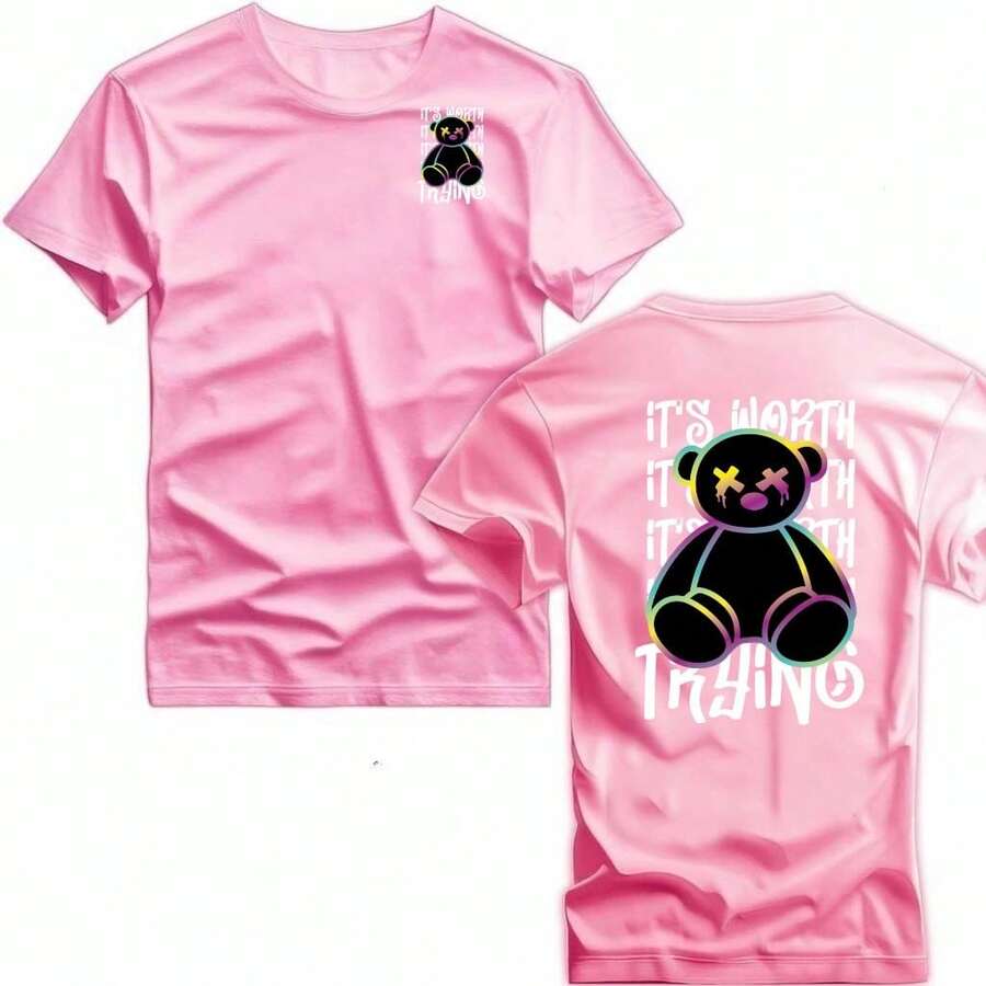 Camiseta Urso Worth Street Frente e Costas em Algodão Casual