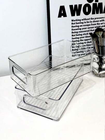 3pcs/Set Stackable Organizer Drawers, Portable Desktop Storage Containers For Food, Fruits, Vegetables, Meats, Cosmetics, Jewelry Desk And Home - With Handles, Suitable For Kitchen, Refrigerator, Vanity, Bathroom, Home Decor, Household Items, Storage, Kitchen Organizers, Room Decor, Home Decor, Outdoor, Camping