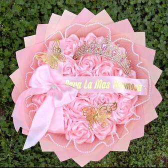 100pcs Ribbon Bouquet Eternal Rose Bouquet DIY Ribbon Rose Bouquet Handmade Fake Flower Bouquet Satin Ribbon Rose Petals, Ramo Buchon, Holiday Girfs, Wedding Birthday Bouquet