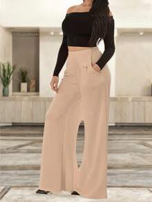 Pantalón Casual Holgado con Bolsas para Mujer - Caqui - Ver 2