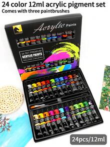 opeth 27pcs Acrylic Paint Kit, 24 Colors Aluminum Tube Acrylic Paints Set With 3 Wooden Handled Nylon Hair Brushes Back To School,Back To School,School Supplies