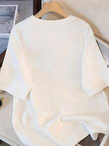 Women Short Sleeve Crew Neck Cat Print Loose Casual T-Shirt Top, White, Summer