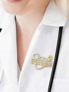 Custom Name Brooch, Personalized Name Brooch Stainless Steel Silver Gold Color Stethoscope Brooch Women's Jewelry, Doctor Gift, Mother's Day Gift - Multicolor - View 2