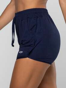 LOT FITNESS Women's Navy Blue Loose Shorts With Pocket For Running - Navy Blue - View 3