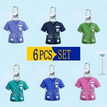 2D Flat, Adorable Dentist Uniform Keychain, Ideal Gift For Dental Professionals And Friends, Waterproof Acrylic, Designed With Blue And Green Shirts And Dental Tools, Bag Accessory, Keychain Car Accessories Bag Charm School Cute Goth Y2k