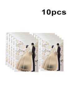 10 قطعة دعوة زفاف من الأبيض المحفور عليها العروس والعريس مع أكياس مزينة بأزهار فضية، دعوة زفاف أنيقة مع مظاريف