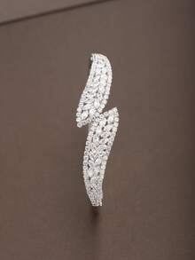 1 Set de Pulsera y Anillo con Incrustación Geométrica de Circonita Cúbica, Adecuado para Mujer, Novia, Boda y Fiesta, Sin Incluir Caja de Regalo - Plata 01 - Ver 3
