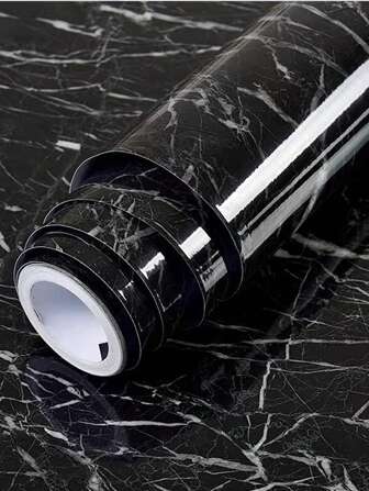 Classic Black Marble Pattern PVC Wallpaper, Waterproof, Oil-Proof, Heat-Resistant, Suitable For Kitchen Backsplash, Cabinets, Countertops And Walls, Easy To Cut And Paste