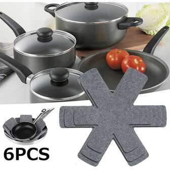 6 pezzi/confezione Protezione per pentole, Separatore anti-graffio per pentole, Protezione superiore per stoviglie e superfici di cottura (Grigio, 3 misure), Articoli da cucina antiscivolo, Pratico regalo per la casa e le vacanze
