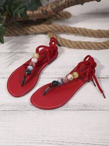 Yipa Colorful Bead Sandals For Women, With Toe And Foot Clips, Summer Flat Bottom, Non Slip Soft Bottom, Fashionable And Versatile Strap, Cool Slippers