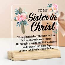 1pc Inspirational Christian Gift For Sister In Christ | Clear Acrylic Home Decor With Uplifting Message | Birthday Or Easter Faith Gift For Women | Scripture-Inspired Desk Sign
