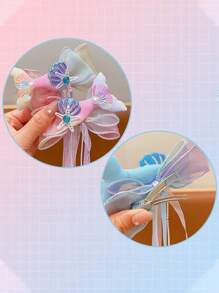 1 pièce Serre-tête sirène pour enfants, joli clip à nœud papillon, accessoire de cheveux en forme de coquillage de sirène adorable pour les filles, été