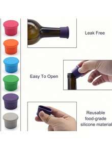 一套 3/6 可重复使用的葡萄酒瓶盖，更换木质瓶盖，密封葡萄酒瓶，可重复使用的啤酒瓶盖，葡萄酒防腐剂，易于清洁，无缝葡萄酒瓶盖，饮料和香槟瓶盖，酒吧配件，万圣节礼物，返校季，圣诞节，情人节，派对礼物 - 彩色 - 查看 4