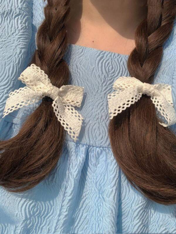 2pcs & Blue Lace Bowknot Hair Clips, Hairpins For Girls Claw Clips Hair Claws Hair Barrettes, School Stuff, Elegant, College