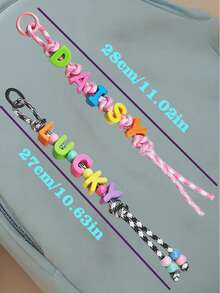 Custom Name Keychain - Handcrafted Beaded Bag Charm With Colorful Acrylic Letters|Dopamine Color Polyester Cord|Gift For Best Friend Daughter Teacher|Back To School Accessories|Women Girls Fashion Keyring Purse Clip - Multicolor - View 7