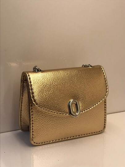 Mini bolsa quadrada metálica minimalista oval com fivela de metal decoração ombro transversal