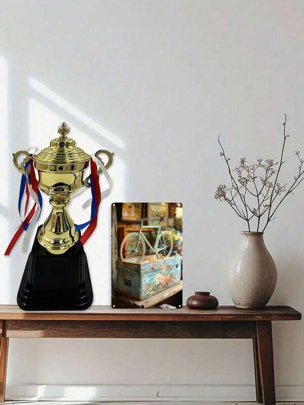 1pc Creative Metal Trophy Cup, Champion Trophy, Excellent Employee Trophy, Basketball Football Competition Honor Trophy, Sports Contest, Math Competition Trophy, Dance Singing Competition Champion Trophy