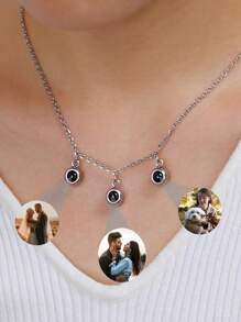 Collar con proyección de foto personalizada, colgante circular de acero inoxidable con 3 imágenes, joyería de alta calidad, moderna y minimalista para hombres y mujeres, joyería conmemorativa personalizada, gran regalo para el Día de la Madre, apto para uso diario, fiestas, graduaciones, aniversarios, regalo de Navidad para la familia