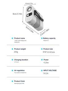 1 Stück USB-Ventilator Taillenlüfter tragbarer Halsventilator mit starkem Wind Power-Bank LED-Beleuchtung für Familie, Outdoor, Arbeit