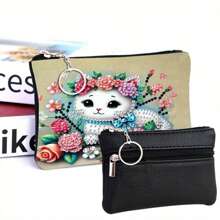 1 Set DIY Diamond Painting Kit For Mini Fashion Coin Purse, Cute Elephant/Butterfly/Cat/Peacock Designs, Women's Short Zipper Wallet With Keychain, Card Holder. Features Irregularly Shaped Crystal Mosaic Art For Daily Travel Carry-On Pouch.