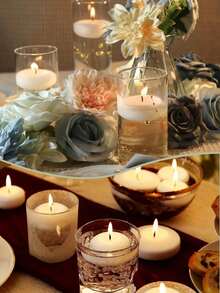 1 Pieza/10 Piezas Vela flotante perfumada, vela flotante para decoración de boda, adecuada para vela de hotel, cera flotante, cera de té, vela romántica para boda, vela de centro de mesa redonda - multicolor - Ver 7