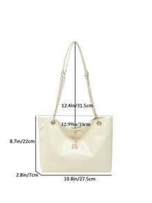 1pc Polyester Deer Pattern Decorative Large Capacity Zipper Shoulder Tote Bag, Suitable For Women's Daily Use - White - View 3