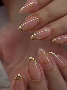 Eleva tu estilo con 24 piezas de uñas postizas de gel en forma de almendra larga 3D que hacen diseño de puntas francesas, con un ajuste perfecto para uñas acrílicas falsas medianas, que incluyen: 1 pieza de pegamento de gelatina y 1 pieza de lima de uñas, uñas con puntas francesas en forma de almendra para uso diario, festivales y fiestas de mujeres y niñas