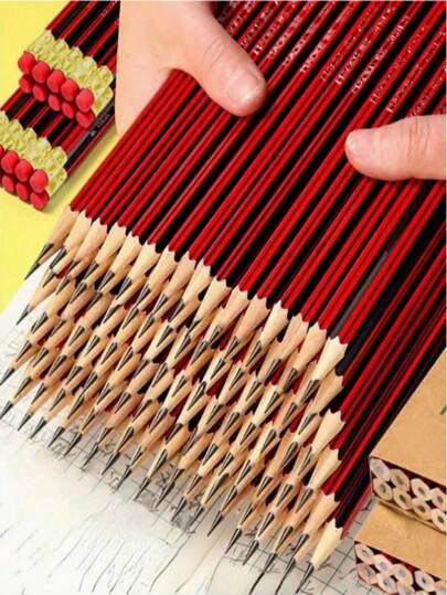 50 piezas/30 piezas/20 piezas/10 piezas/5 piezas Lápices de dibujo clásicos rojos y negros, premios para estudiantes, artículos de papelería de aprendizaje con borradores, lápices HB escolares, suministros de oficina, suministros de aprendizaje, regalos de vuelta a clases, papelería escolar y de oficina, papelería para estudiantes
