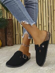 波西米亚风格软木凉鞋，夏季一脚蹬拖鞋，绒面革鞋面，厚底，露背穆勒凉鞋，情侣款，加大码，欧美风格