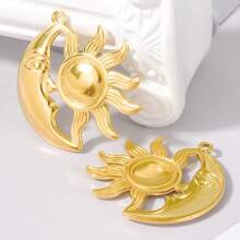 2pcs Minimalist Stainless Steel Heart & Asymmetric Geometric Sunflower Pendant Accessories, Necklace & Earrings Crafting DIY Jewelry Charms, Gold/Silver Plated