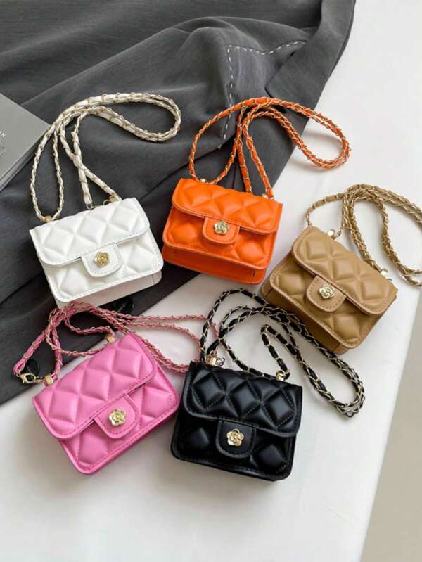 1pc Versatile Stylish Retro Crossbody Small Square Bag Mini Bag Fashion Chain Shoulder Crossbody Bag Popular New Texture Diamond Chain Shoulder Crossbody Small Bag Mini Dopamine Style Solid Color Hand-Held Crossbody Small Bag