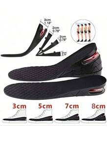 4 أزواج كاختيار للرجال والنساء لشريحات رفع الحذاء بارتفاع من 3 إلى 7.5 سم ، إدراج نعل سميك إسفنجي مبطن بوسادة هواء لزيادة الارتفاع، إكسسوارات الأحذية والأحذية الطويلة