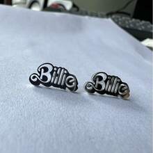 2pcs Billie Letter Stud Earrings, Casual Minimalist Versatile Earrings, Unisex Fashion Accessory Gift - Silver - View 4