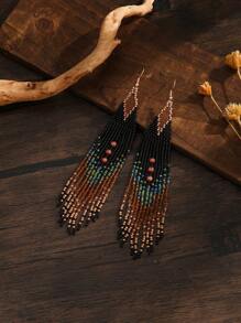 1 Pair Women Fashionable Tassel Earrings, Bohemian Style, Retro Palace Ombre Glass Bead Decor, Handmade Beaded, Elegant & Suitable For Daily Wear, Ideal Gift For Holidays