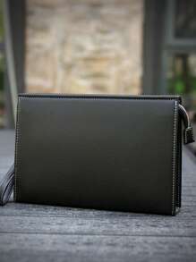 gorchis Nuova borsetta da uomo, borsa da toeletta nera di grande capacità, borsa a mano business semplice e versatile in pelle PU con tasca sottoscritta e più scomparti per carte, borsa da uomo alla moda