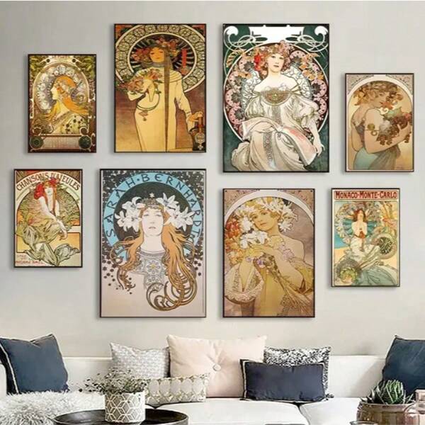 1/3PCS Optional Frame Posters Wall Arts Vintage Classic Artwork Nouveau Art Poster Pictures For Home Room Decor ,Wall Art With Frame