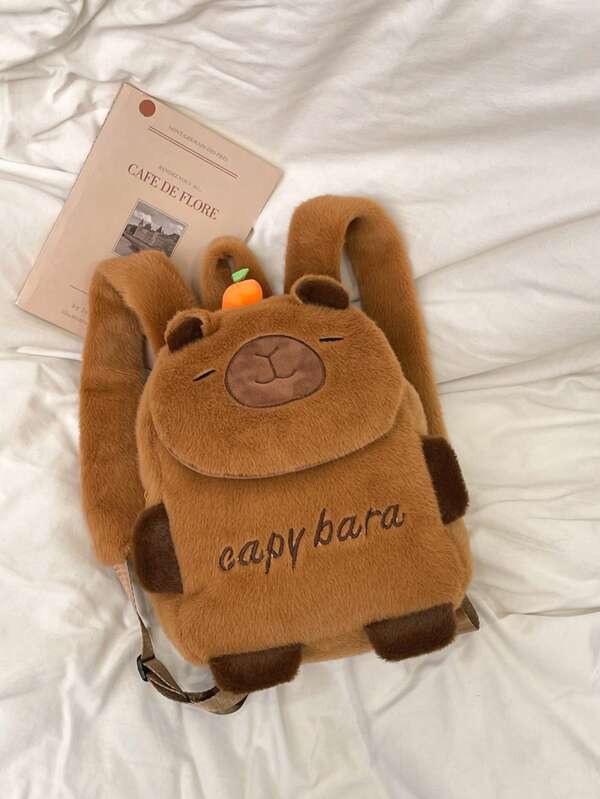 New Cute Capybara Plush Backpack, Cartoon Versatile Large Capacity Capybara Shoulder Bag