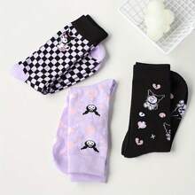 Sanrio 1Pair Sanrio Kuromi Cartoon Socks - Cute Witch & Moon Design, Comfortable Fabric, Ideal For Daily Wear & Gifts, Everyday Socks | Playful Sock Design | Comfortable Fit, For Halloween