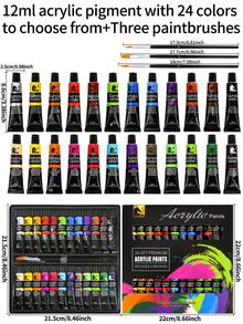 opeth 27pcs Acrylic Paint Kit, 24 Colors Aluminum Tube Acrylic Paints Set With 3 Wooden Handled Nylon Hair Brushes Back To School,Back To School,School Supplies