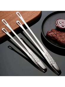 1pc/2pcs/3pcs/4pcs/6pcs 304 Stainless Steel Korean-Style BBQ Tongs For Household & Commercial Use, Thick & Extra Long For Steak And Food Gripping