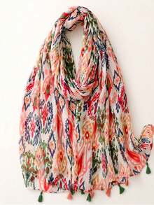 佩斯利花纹优雅丝巾，时尚女士沙滩配饰真丝围巾，色彩鲜艳的印花长款围巾，波西米亚风度假防晒沙滩披肩，女士围巾 - 彩色 - 查看 21