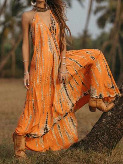 Vestido maxi holgado sin espalda para mujer, elegante vestido de verano para vacaciones