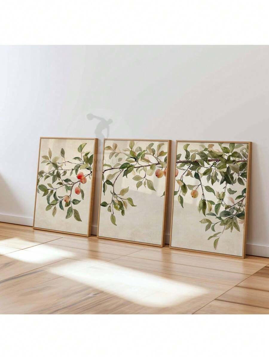 Conjunto de 3 impresiones del árbol de manzana vintage, decoración rústica, arte de pared de frutas vintage, decoración de estilo granja, impresiones botánicas, decoración tropical, pintura sobre lienzo para decoración de cocina, regalo de vacaciones y cumpleaños, decoración de oficina. (Opcional incluir marco) - 3 unids/set - Ver 1