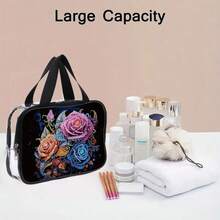 1pc Diamond Painting Crafts Set, PVC Cosmetic Bag, Holographic Floral Pattern, Spacious Makeup Pouch With Zipper Closure, Suitable For Stylish Ladies Daily Travel, Easy To Clean - Multicolor - View 14