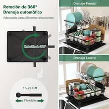 Lavavajillas de Acero Inoxidable de 2 Niveles para Encimeras de Cocina con Drenaje, Lavavajillas con Soporte para Tazas, Cubiertos, Tabla de Cortar y Alfombrilla de Secado - Negro-2 Niveles - Ver 2