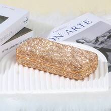 1 pieza Estuche de lujo para gafas decorado con rhinestones, caja de almacenamiento de gafas de moda, caja brillante de cristal para gafas, accesorio protector para gafas - Multicolor - Ver 10