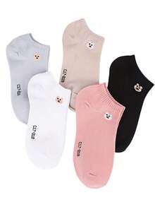 5 Pairs Women's Cute Cartoon Animal Print Simple Funny Generous Fashionable Soft Comfortable Ankle Socks, Suitable For Daily Wear - Multicolor - View 2
