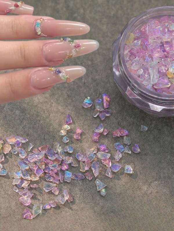 2 Boxes, 3 Color Options Japanese Polarized Fine Glitter Ice Crystal Iridescent Crushed Stone Nail Art Decorations, Mixed Natural Crushed Mineral DIY Nail Materials, Nail Jewelry Rhinestone Styles